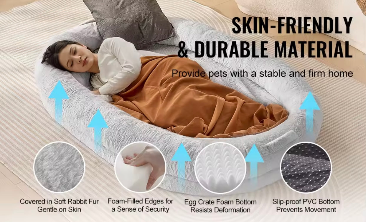VEVOR Human Dog Bed – Adult Size with Washable Faux Fur & Orthopedic Foam, Grey