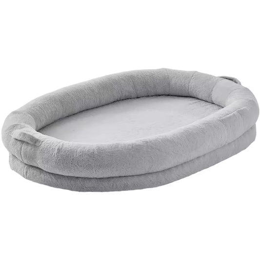VEVOR Human Dog Bed – Adult Size with Washable Faux Fur & Orthopedic Foam, Grey