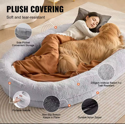 VEVOR Human Dog Bed – Adult Size with Washable Faux Fur & Orthopedic Foam, Grey