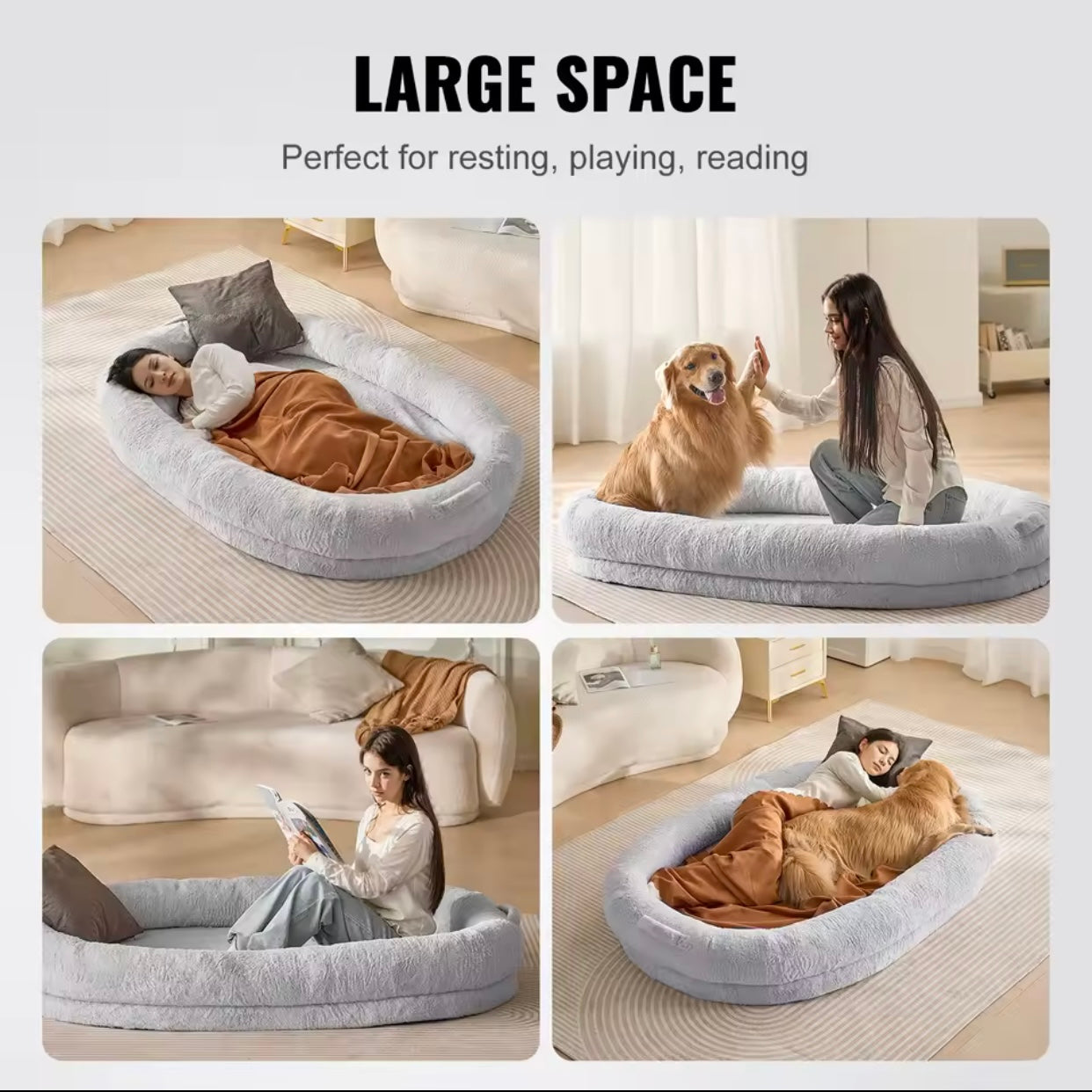 VEVOR Human Dog Bed – Adult Size with Washable Faux Fur & Orthopedic Foam, Grey