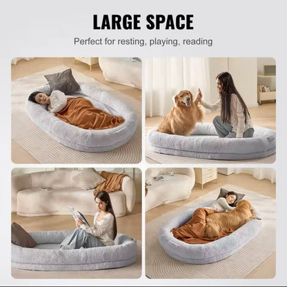 VEVOR Human Dog Bed – Adult Size with Washable Faux Fur & Orthopedic Foam, Grey