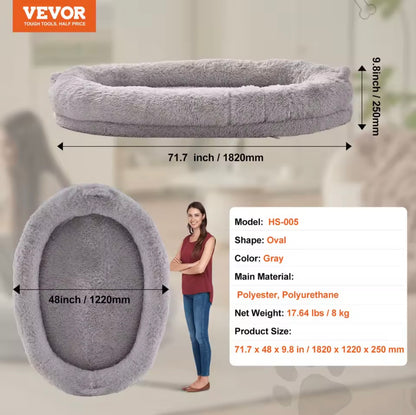 VEVOR Human Dog Bed – Adult Size with Washable Faux Fur & Orthopedic Foam, Grey