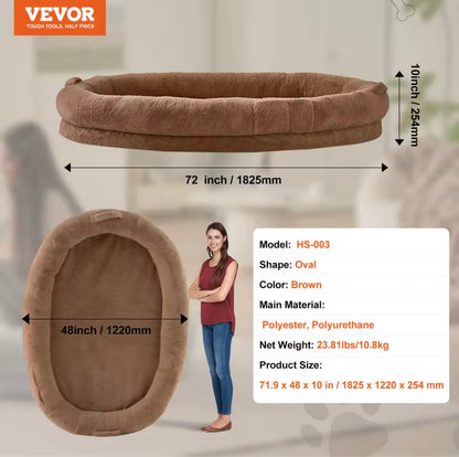 VEVOR Human Dog Bed – Adult Size with Washable Faux Fur & Orthopedic Foam, Grey