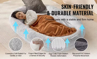 VEVOR Human Dog Bed – Adult Size with Washable Faux Fur & Orthopedic Foam, Grey