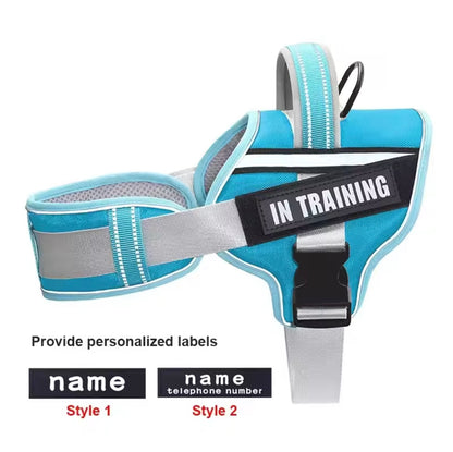 KOMMILIFE Adjustable Reflective No-Pull Nylon Dog Harness Vest – Personalized Name Printing