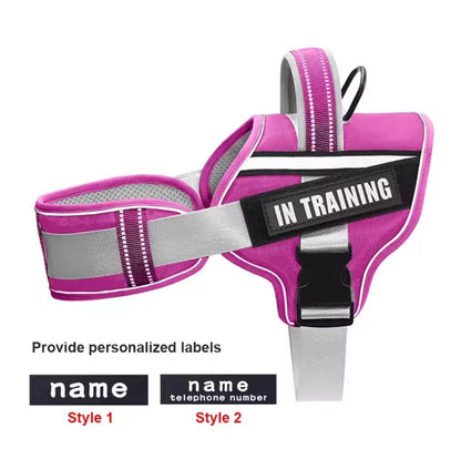 KOMMILIFE Adjustable Reflective No-Pull Nylon Dog Harness Vest – Personalized Name Printing