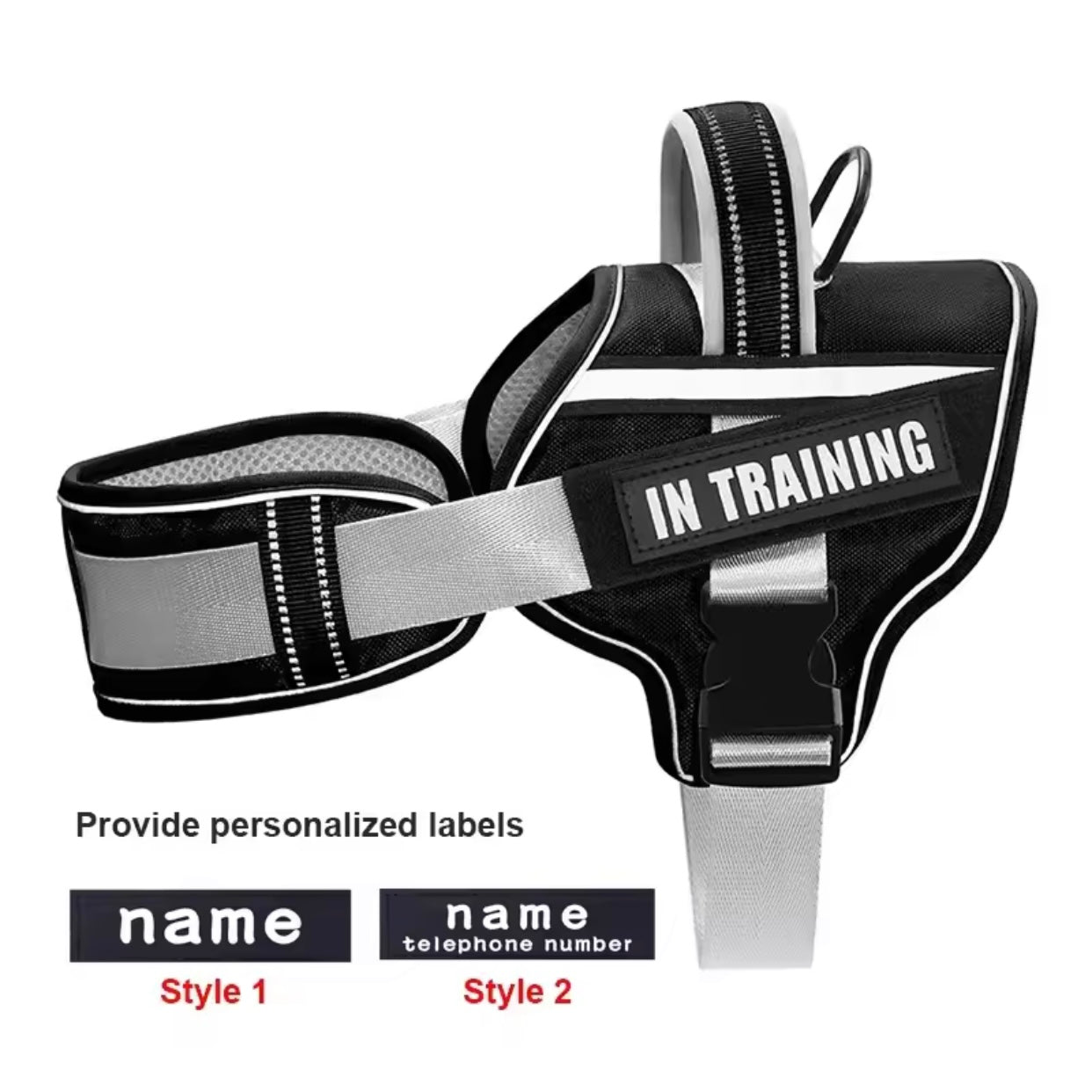 KOMMILIFE Adjustable Reflective No-Pull Nylon Dog Harness Vest – Personalized Name Printing