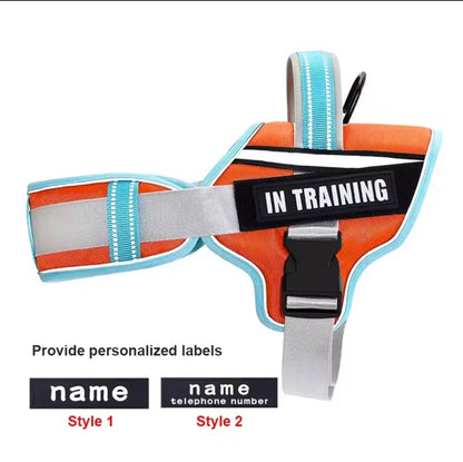 KOMMILIFE Adjustable Reflective No-Pull Nylon Dog Harness Vest – Personalized Name Printing